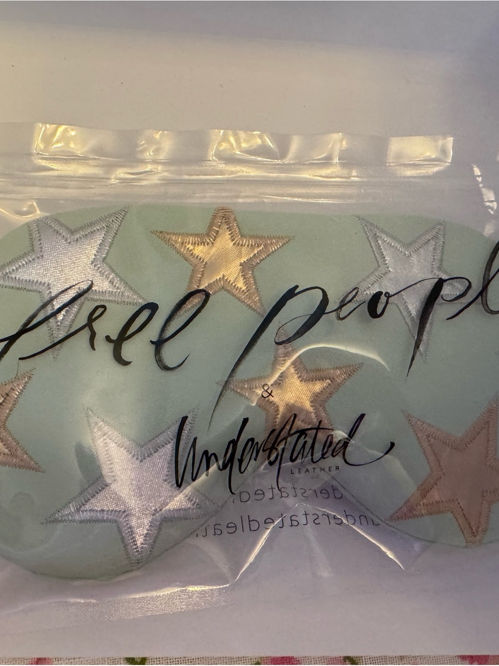 Free People Mint Eye Mask with Metallic Star Embroidery